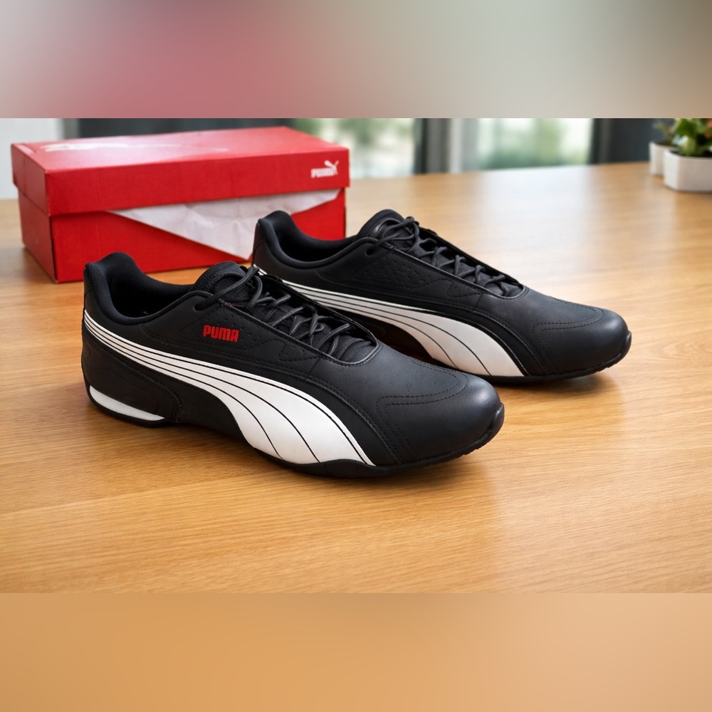 Puma Men’s Redon Bungee Black & White Slip-On Sneakers - Picture 2 of 10